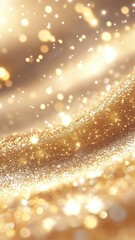 Poster - Luxurious gold glitter brown waves glimmering with radiant bokeh texture and sparkling particles, evoking glamorous festive ambiance background Copy space for text