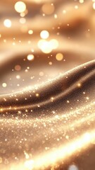Poster - Luxurious golden glitter brown waves glimmering with radiant bokeh and sparkling particles, evoking glamorous festive ambiance background