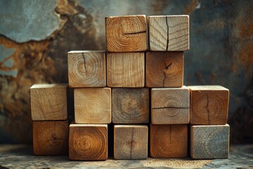 Poster - A stack of wooden building blocks sits on a flat surface, perfect for creative play or display