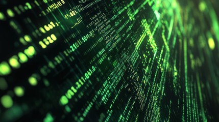 Poster - Abstract digital data stream with glowing green code.