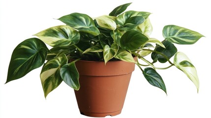 Poster - A single potted plant with green and white striped leaves