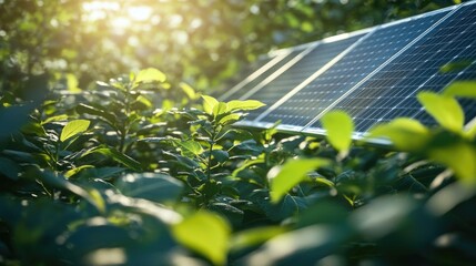 Poster - Close-up of a solar panel attached to a tree branch, suitable for eco-friendly or technology-related concepts