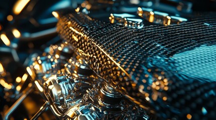 Poster - Intricate Close-Up of Engine Components with Glossy Textures
