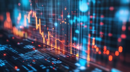 Poster - Abstract digital data visualization with glowing lines, graphs, and charts.