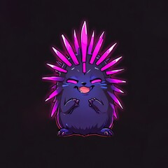 Wall Mural - Neon Hedgehog: A vibrant digital art piece featuring a stylized hedgehog with glowing pink quills, set against a dark background.