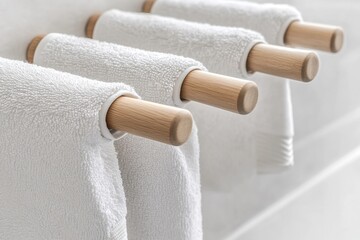 Poster - Close-up shot of a towel rack on a wall, perfect for interior design or hospitality use
