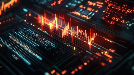 Aufkleber - Abstract digital data visualization with vibrant waveforms and glowing lines on a futuristic interface.