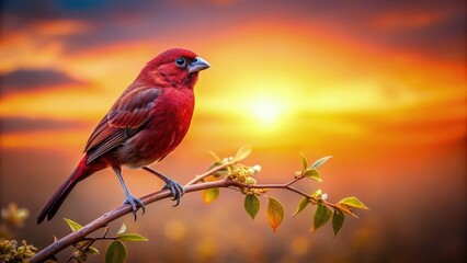 Poster - Elegant Bird Perched on Branch at Sunset With Vibrant Colors. Generative AI