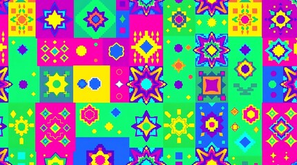 Wall Mural - Vibrant Geometric Pattern: A kaleidoscope of color and geometric shapes in a bright and bold pattern. perfect for a festive backdrop or modern design project. 