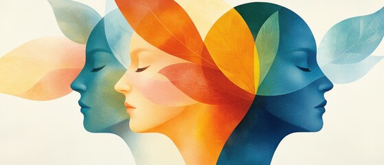 Poster - Exploring inner harmony artistic portraits of women abstract art colorful environment contemporary viewpoint