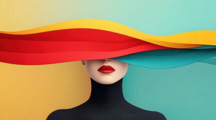 Poster - Abstract art exhibition colorful waves modern gallery digital artwork contemporary setting eye-level view visual harmony