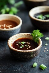 Poster - Fresh food bowls with creamy sauces and colorful garnishes