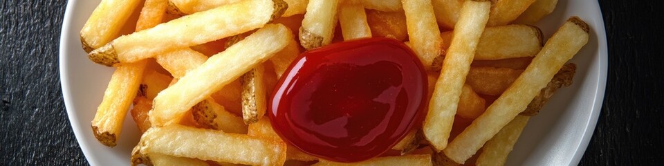 Poster - A plate of crispy French fries served with ketchup