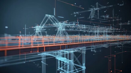 Aufkleber - Abstract digital rendering of a bridge structure with connecting lines and nodes.