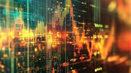 Aufkleber - Abstract digital stock market data visualization with glowing lines and numbers.