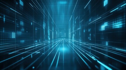 Poster - Abstract digital tunnel with glowing lines and data streams. (1)