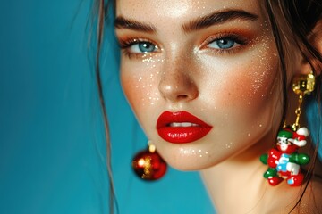 Sticker - A close-up shot of a woman with glitter makeup, suitable for creative projects and editorial uses