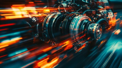 Poster - Dynamic Close-Up of Engine Mechanism with Motion Blur Effects
