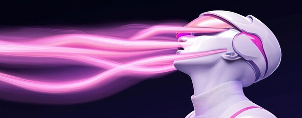 Aufkleber - Futuristic Human Figure with Digital Elements and Flowing Neon Light Effects in a Dark Background
