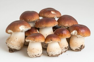 Poster - A cluster of mushrooms piled high, with caps and stems aligned