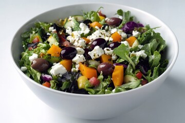 Aufkleber - A fresh salad made with mixed vegetables served in a clean white bowl, perfect for a healthy meal or snack