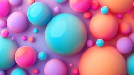 A pattern of colorful spheres of various sizes against a purple background.