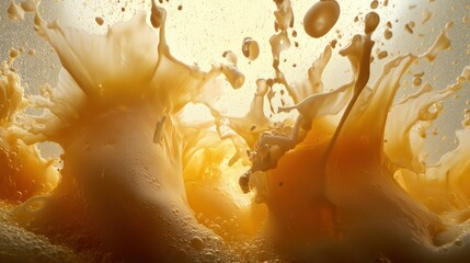 Aufkleber - Dynamic Splash of Orange Liquid Captured in Slow Motion with Intricate Droplets and Textures