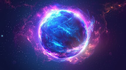 Poster - colorful cosmic sphere surrounded by vibrant nebula in deep space atmosphere during a starry night