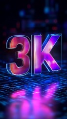 Aufkleber - Glowing 3D Number 3K on a Futuristic, Neon-Lit Background Celebrating a Digital Milestone