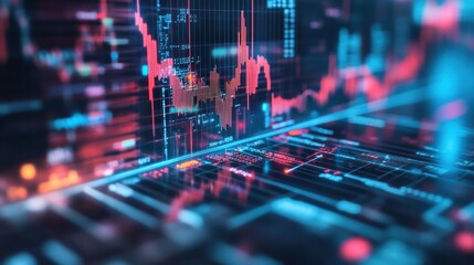 Fototapete - Abstract financial data visualization; stock market graphs, charts, and numbers displayed on a screen.