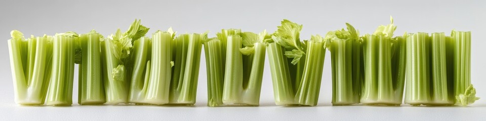 Aufkleber - A bunch of fresh celery stalks arranged on a clean white surface, perfect for photography or illustration