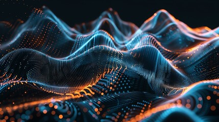 Poster - An abstract 3D render with flowing, blue and orange, shapes.