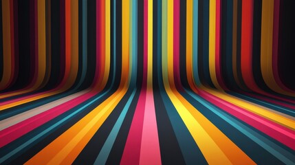 Poster - perspective retro lines background. colourful stripes on dark background vector.