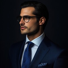 Poster - A professional man dressed in a suit and tie, with glasses on, for use in business or corporate settings