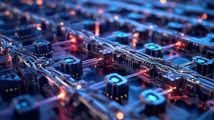 Aufkleber - Abstract futuristic circuit board with glowing lights and intricate design.