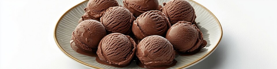 Wall Mural - A plate of rich and creamy chocolate ice cream on a white surface