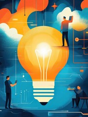 Poster - business graphic vector modern style illustration of a business person in a workplace environment ha