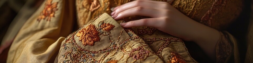 Poster - A close-up shot of a person's hand grasping a piece of fabric, great for uses such as texture reference or fashion inspiration