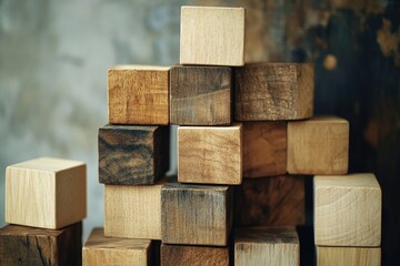 Poster - A pile of wooden blocks sitting on a table, perfect for building and learning
