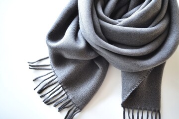 Poster - A scarf with fringes lying flat on a white background, suitable for close-up photography or product display