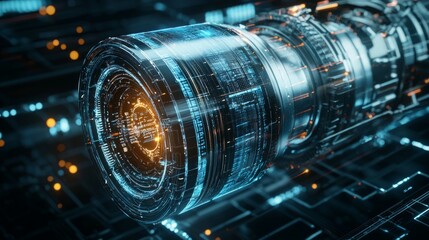 Poster - Futuristic Data Visualization of Rotating Digital Cyber Core