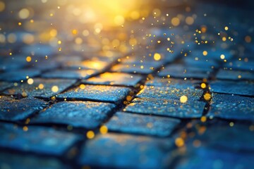 Aufkleber - A close-up shot of a cobblestone road with the sun shining in the background