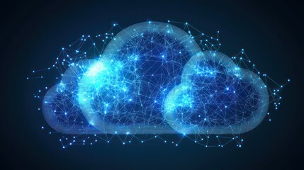 Poster - Abstract glowing blue cloud network, digital data storage concept.