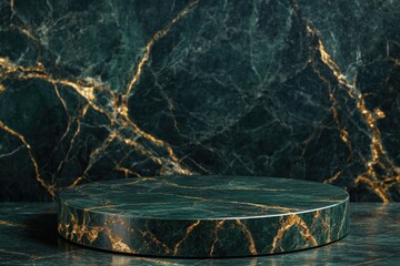 A close-up view of a green marble surface on a black background