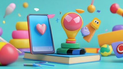 Poster - App based learning 3d cartoon style illustration