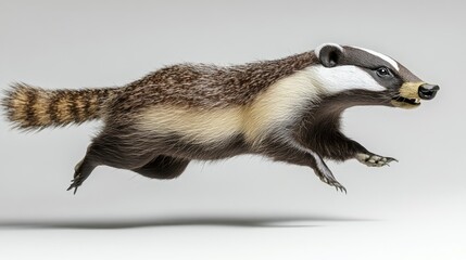 Aufkleber - A badger leaping into the air with its mouth open, capturing a moment of playfulness