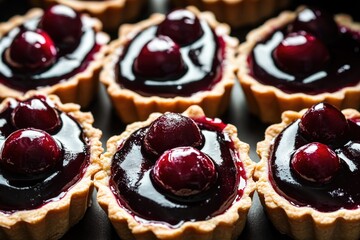 Poster - Freshly baked small tarts filled with juicy cherries, perfect for snacks or desserts