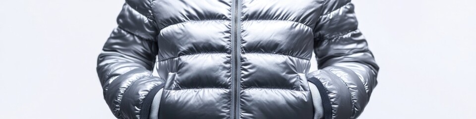 Aufkleber - A woman wearing a shiny silver jacket, perfect for fashion or futuristic themes