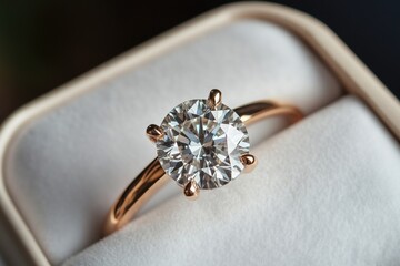 Poster - A diamond ring sits atop a white box, perfect for jewelry displays or advertising