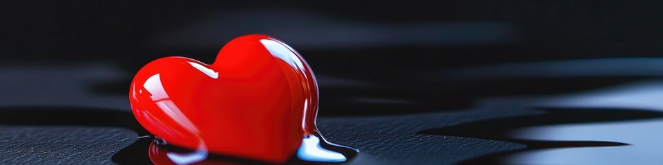 Poster - A single red heart sits atop a dark or black surface